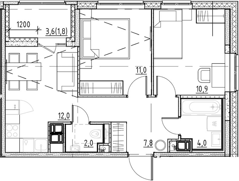 2-комнатная квартира 49.5 м², 7/9 эт., ЖК «Янила Форест»